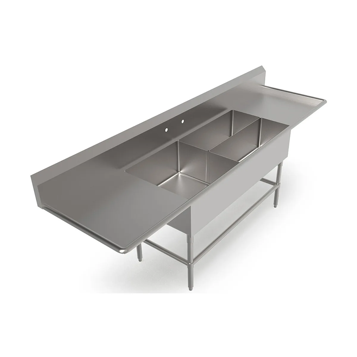 John Boos 3PBPS32244-2D24 107" Three Compartment Sink, 24"W x 24"L Bowl With 2 Drainboards