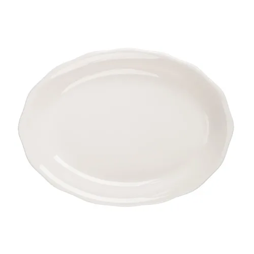 CAC China SC-13 Platter - White Stoneware, 11-5/8" L x 8-1/2" W x 1-1/2" H, Scallop Edge - Dozen