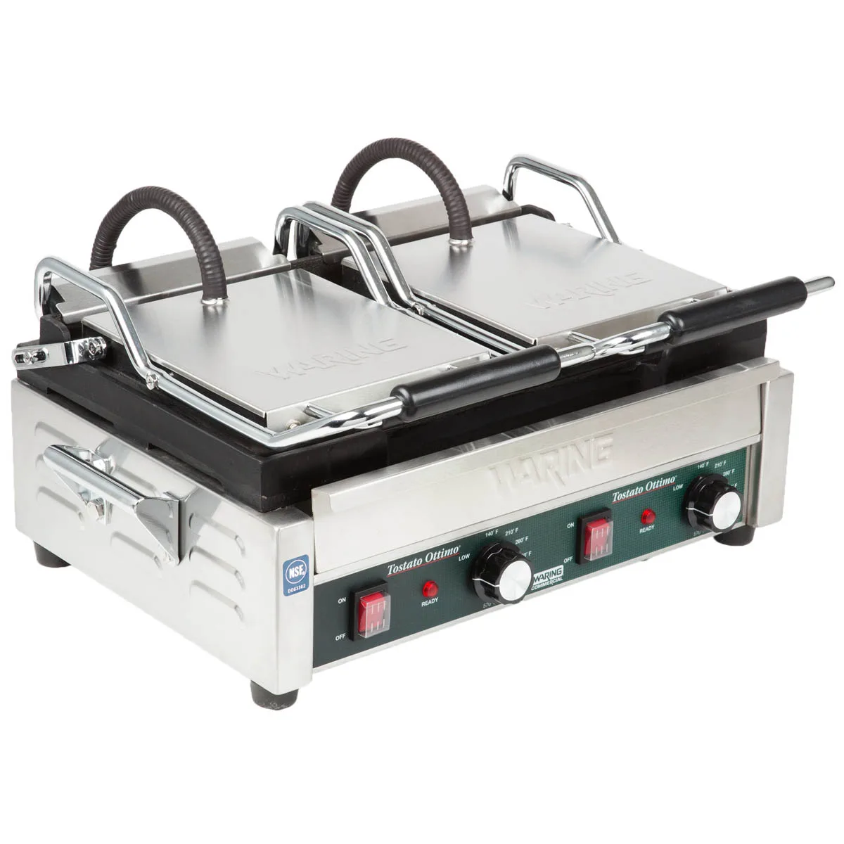 Waring WFG300 Double Cast Iron Sandwich Panini Grill w/ Smooth Plates, 240V