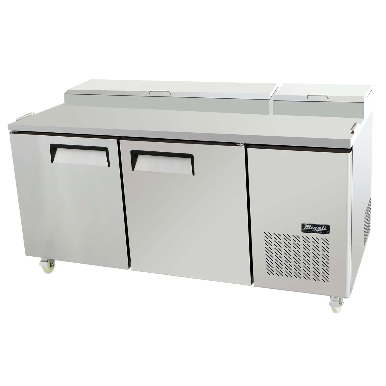 Migali C-PP67-HC 67" 2-Section Refrigerated Pizza Prep Table w/ 2 Doors, (9) 1/3 Size Pans
