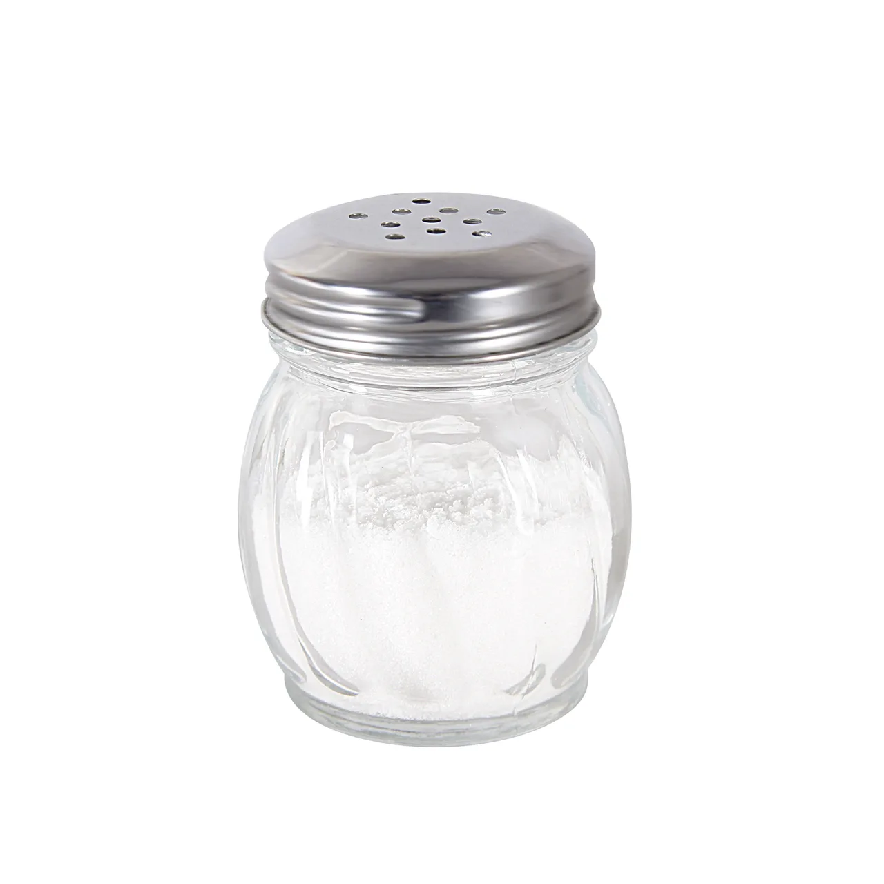 CAC China G5CS-6P Cheese Spice Shaker, 6‑9 oz Lead‑Free Glass Jar, Metal Perforated Lid, No Handle - 1 Dozen