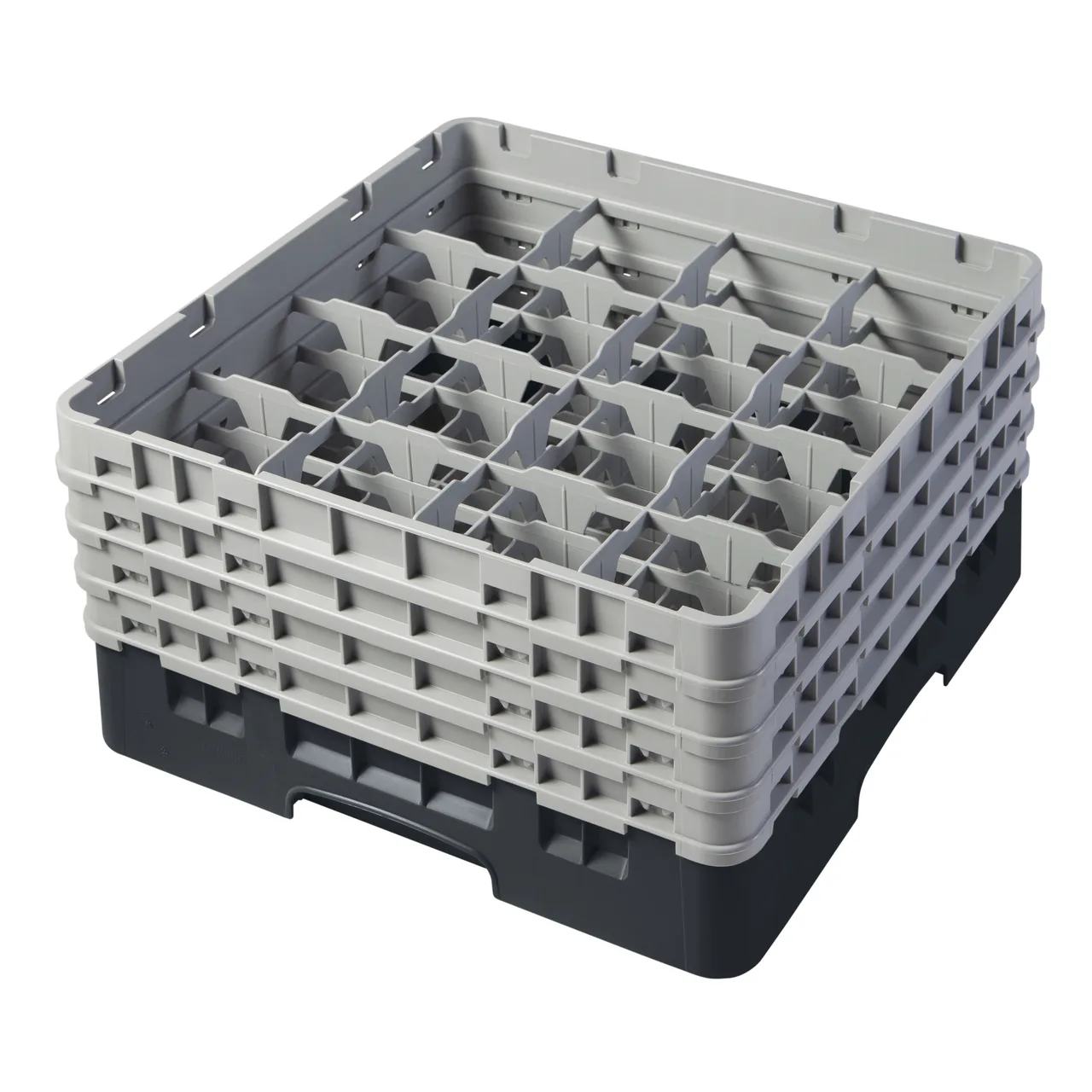 Cambro 16S800110 Camrack Glass Rack, Black, Full Size, 19-3/4 x 19-3/4, 16 Compartments, 4-3/8 Max Dia, HACCP