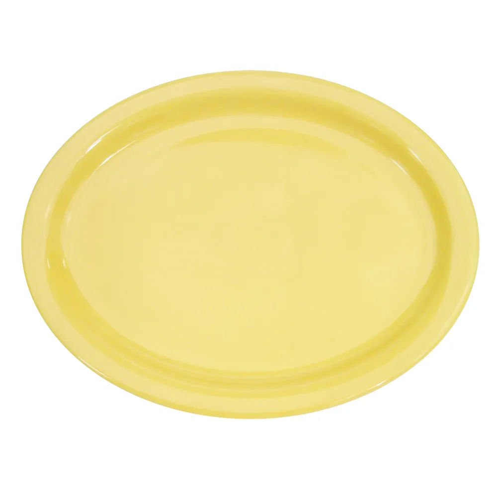 CAC China L-12NR-Y Las Vegas Yellow Oval Stoneware Platter 9-3/4" x 7-1/4" x 3/4" - Dozen