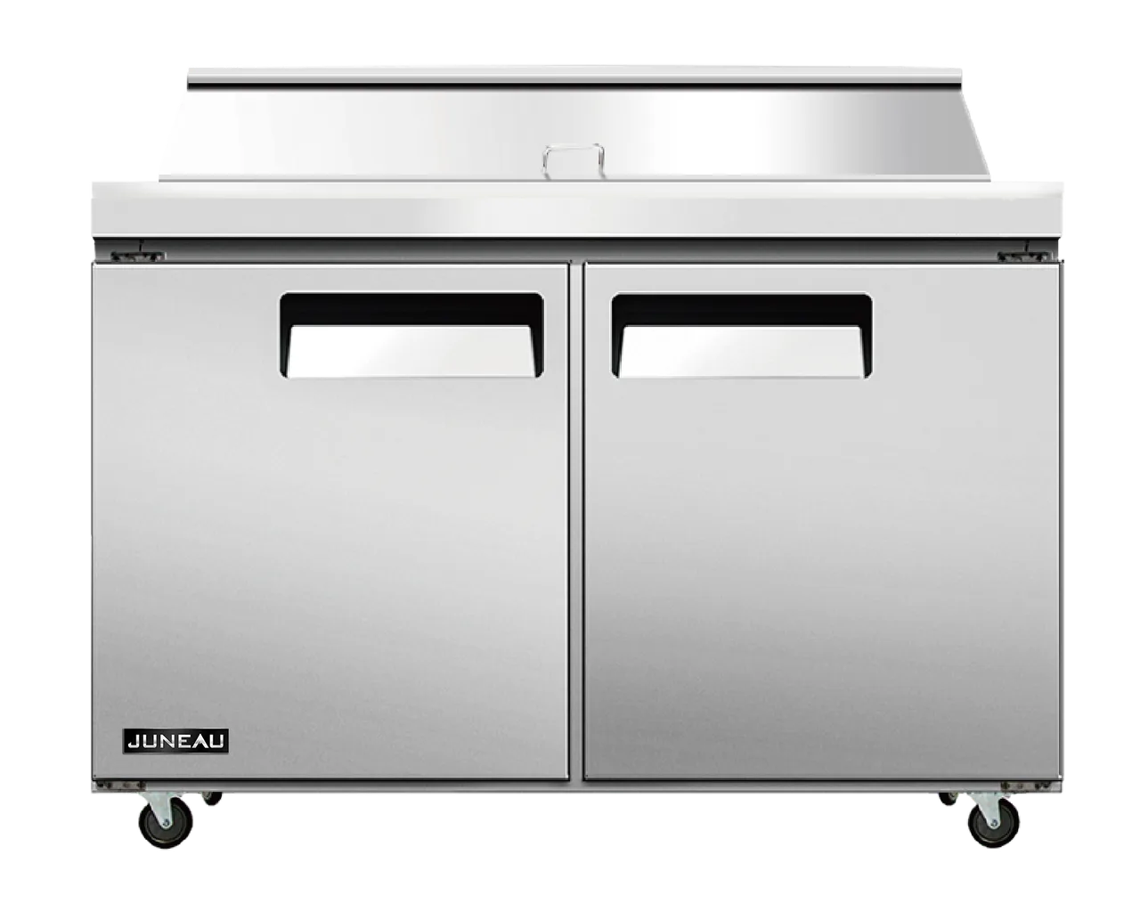 Omcan USA 58007 48" 2-Section Sandwich and Salad Prep Table w/ 2 Doors, 12 Pans, Stainless Steel