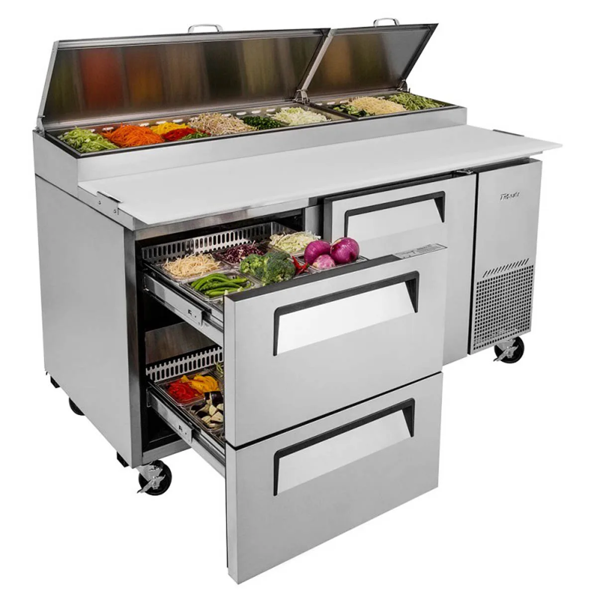 Turbo Air TPR-67SD-D2-N 67" Refrigerated Pizza Prep Table w/ 1 Door & 2 Drawers, 20 cu. ft.