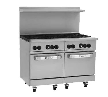 Wolf C48SS-8B 48" Gas Restaurant Range w/ (8) Open Burners, (2) Standard Ovens, 286.000 BTU