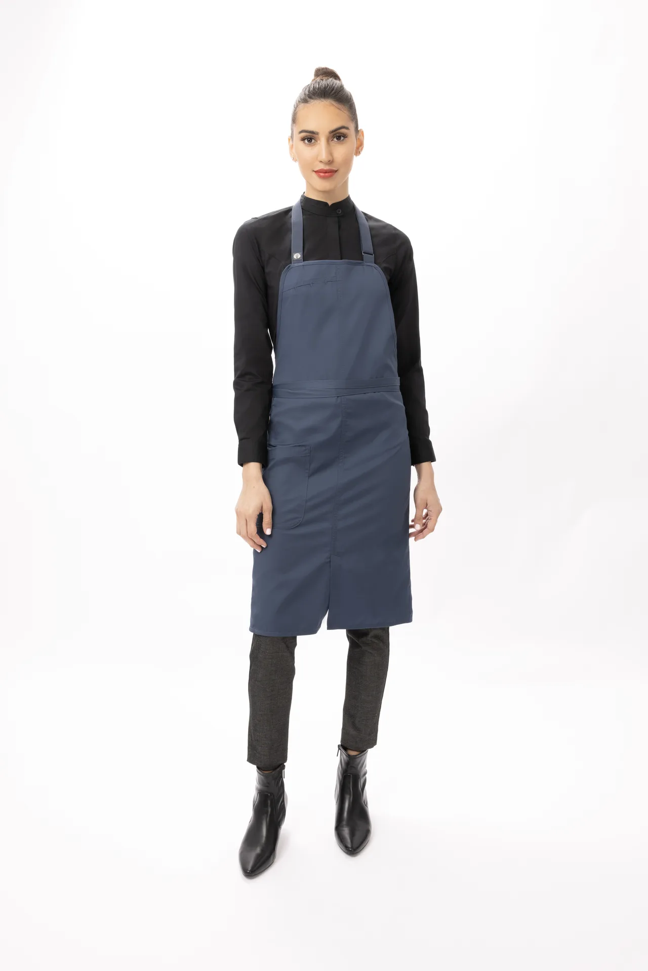 Chef Works ABN05-BLU-0 Brio Bib Apron, 34"L x 33"W, Adjustable Neck Strap, Poly/Cotton, Blue