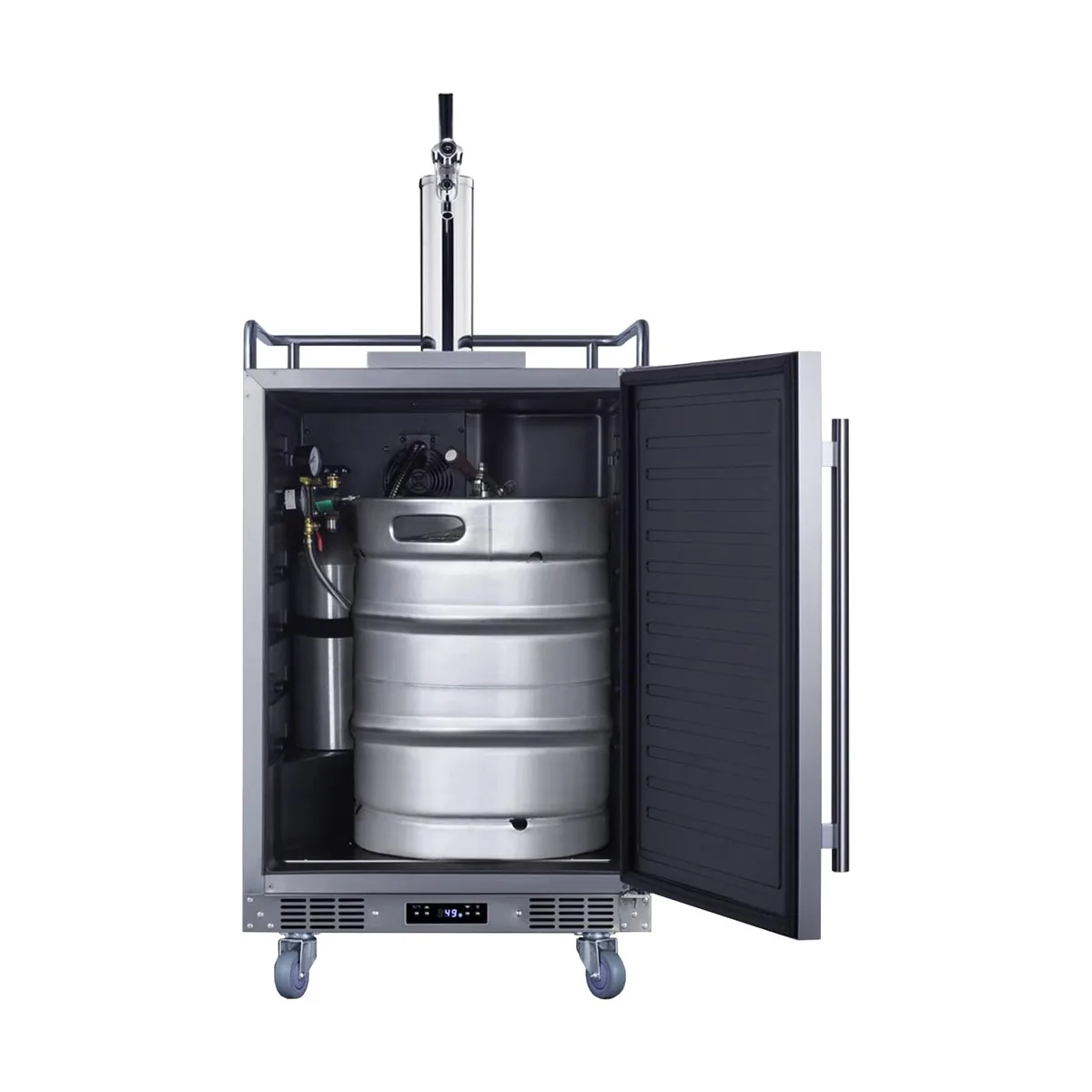 Summit BC74OSCOM 24" 5.6 Cu Ft 3‑Keg Draft Beer Cooler, SS Compressor, +34°‑+68°F, Defrost, Tap Kit