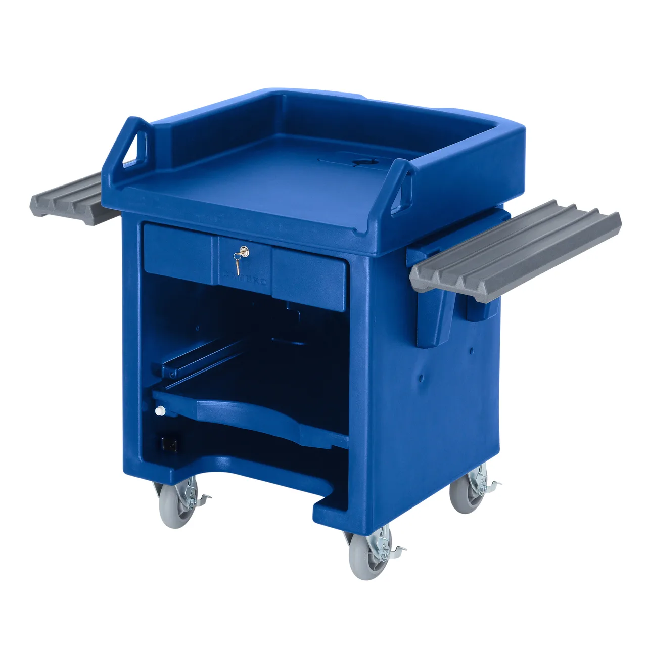 Cambro VCSWRHD186 Versa Cash Register Cart, 52-3/4L x 32W x 43-3/4H, Navy Blue, Lockable Center Drawer, Adjustable Shelf, Polyethylene Construction