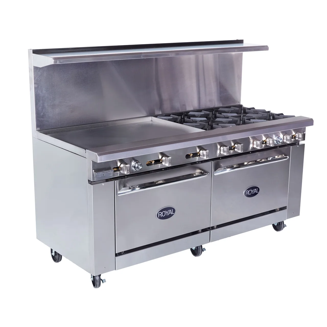 Royal Range of California RR-6G36-CC 72" Gas Restaurant Range w/ (6) Open Burners, 36" Griddle, (2) Convection Ovens, 300.000 BTU
