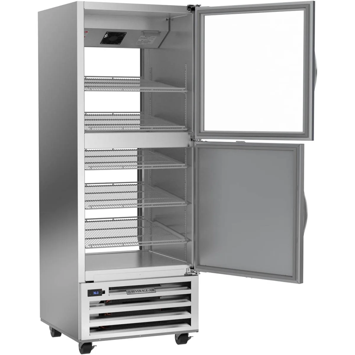 Beverage Air RID18HC-HGS 27" 1-Section Pass-Thru Refrigerator w/ 2 Solid & 2 Glass Half-Doors, Bottom Mounted, 18.38 cu. ft.