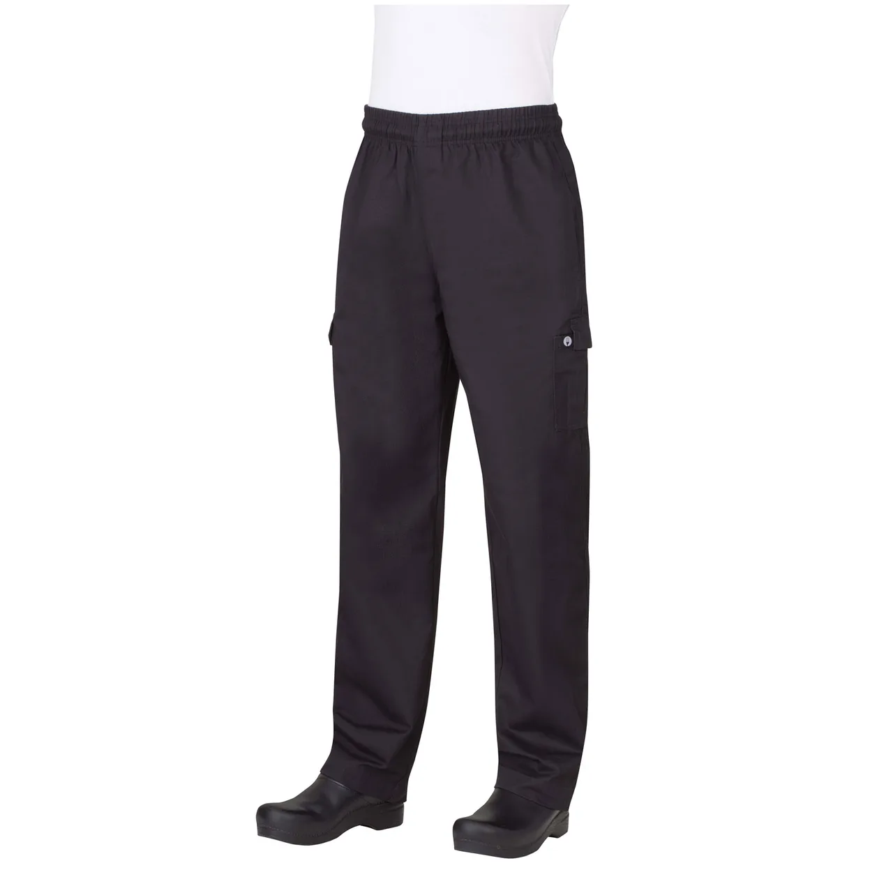 Chef Works PC001-BLK-M Cargo Chef Pants M 100% Cotton Black Waistband Drawstring Velcro® Pockets