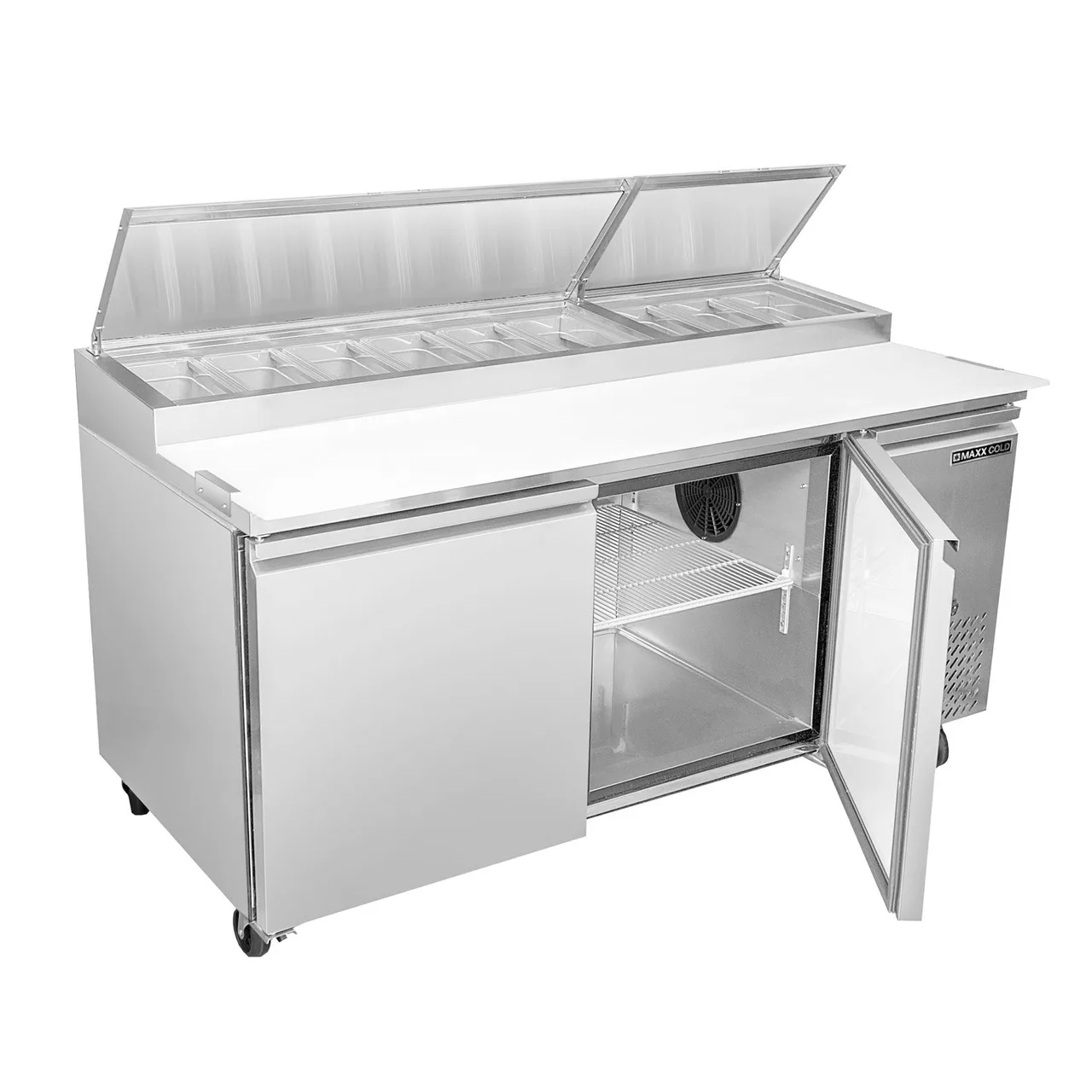 Maxx Cold MXSPP70 71" Refrigerated Pizza Prep Table w/ 2 Doors, (9) 1/3 or (18) 1/6 Size Pans