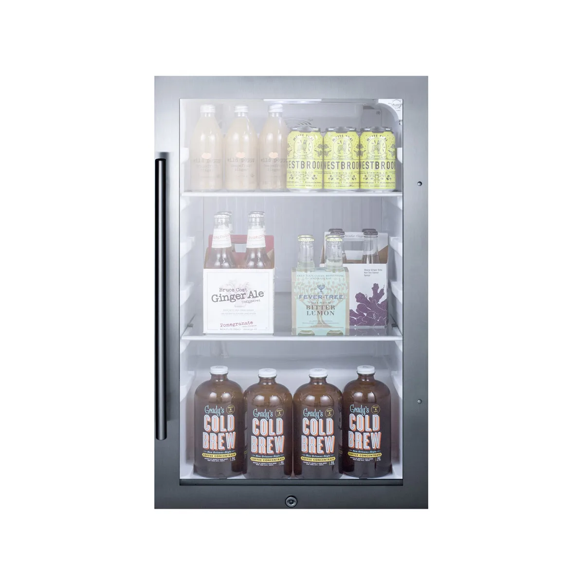 Summit SPR489OSCSS 19" Glass Door Outdoor Refrigerator in Stainless Steel, White Interior, 3.13 cu.ft