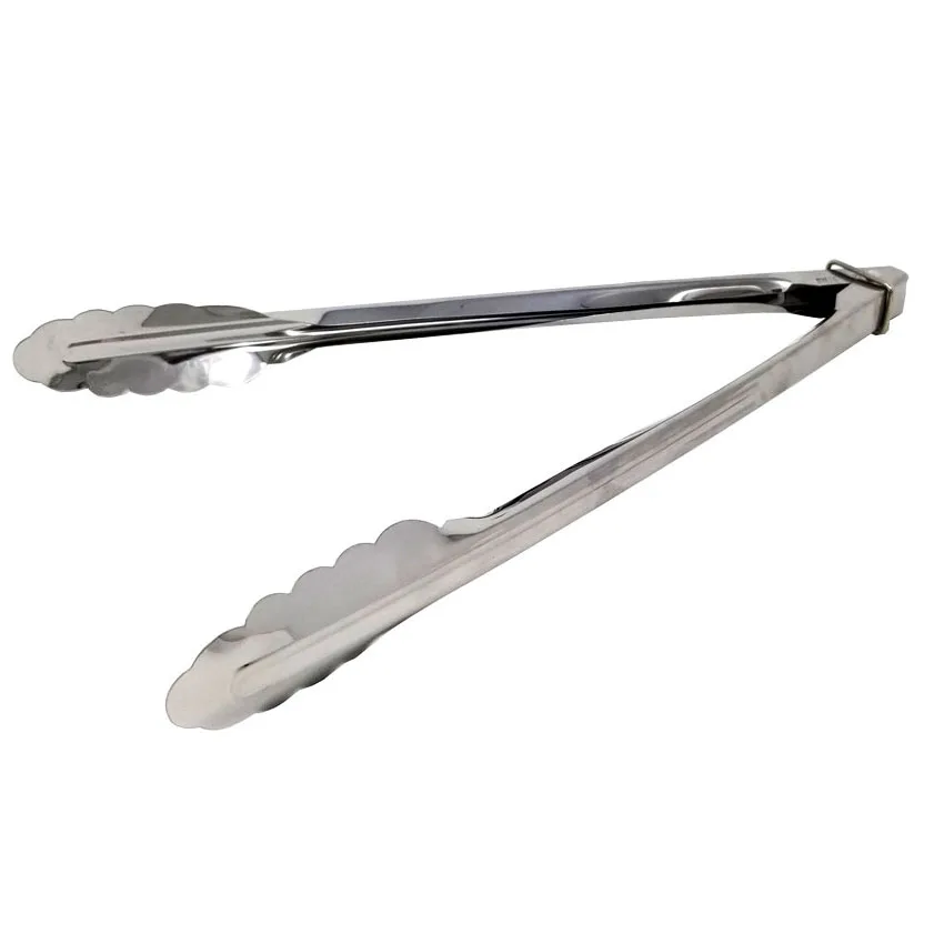 Omcan USA 14003 Utility Tongs - 12"-13" Stainless Steel, Non‑Coated Handle, Locking Ring Design