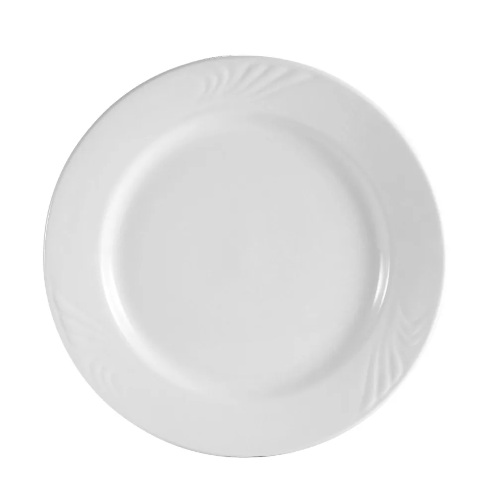 CAC China RSV-9 Roosevelt Plate, 9-3/4" Embossed Rim, Porcelain, White, Dishwasher Oven - Dozen