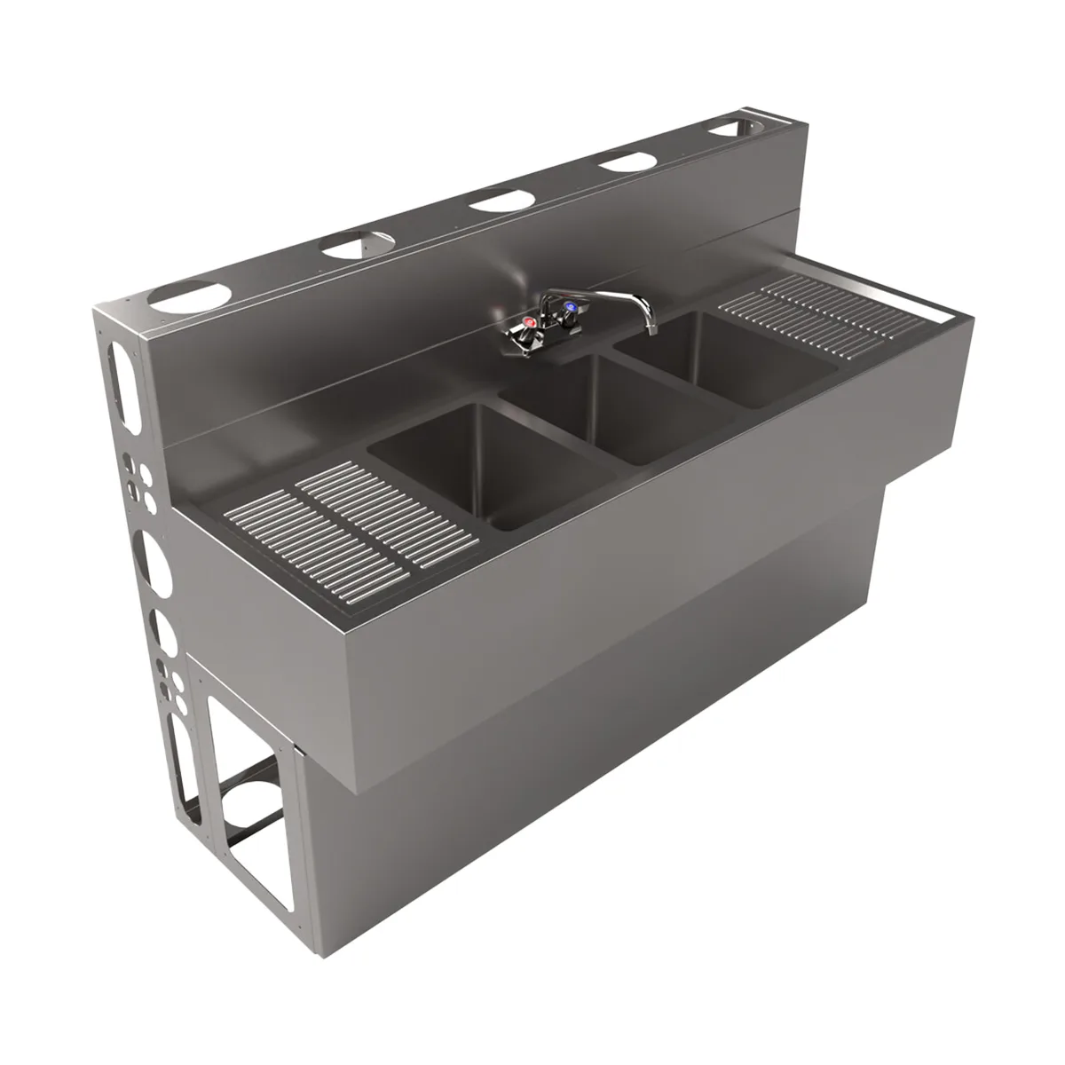 BK Resources UBDW-18-360TS Underbar Sink Units, 3 Compartment with 2 Drainboards