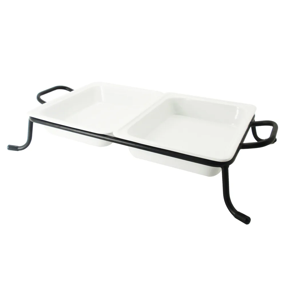 CAC China BF-G212 GN Food Pan Set – 2 1/2”x10-3/8”x12-3/4” Porcelain Pans, Rack, Super White – Set