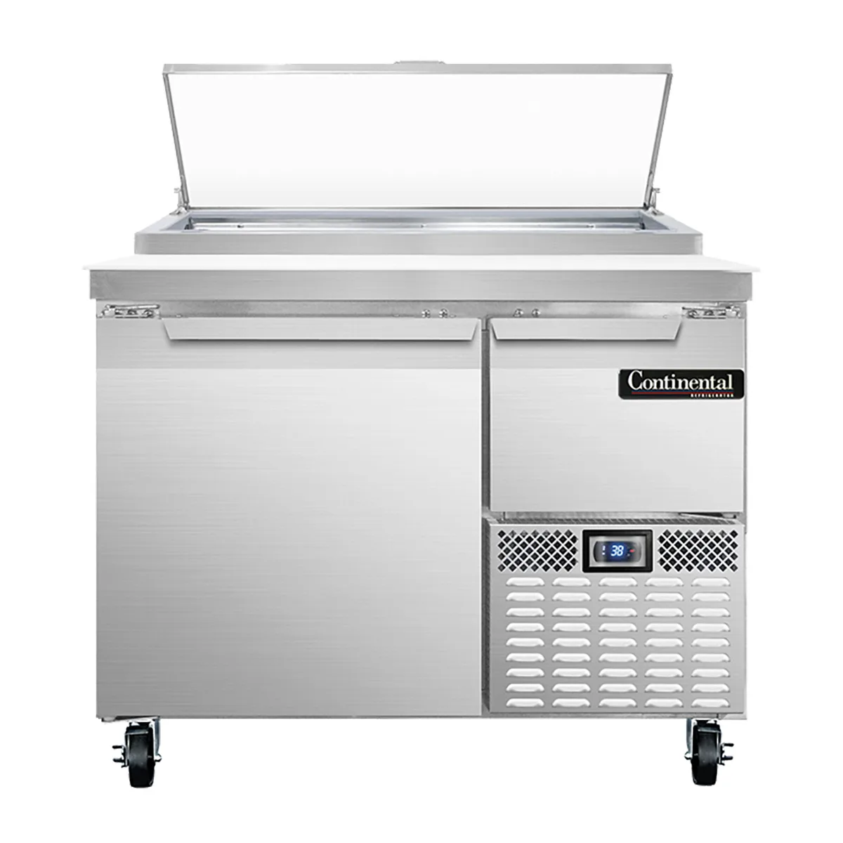 Continental Refrigerator PA43N 43" Pizza Prep Table w/ 1 Full & 1 Half Doors, 12 cu. ft.
