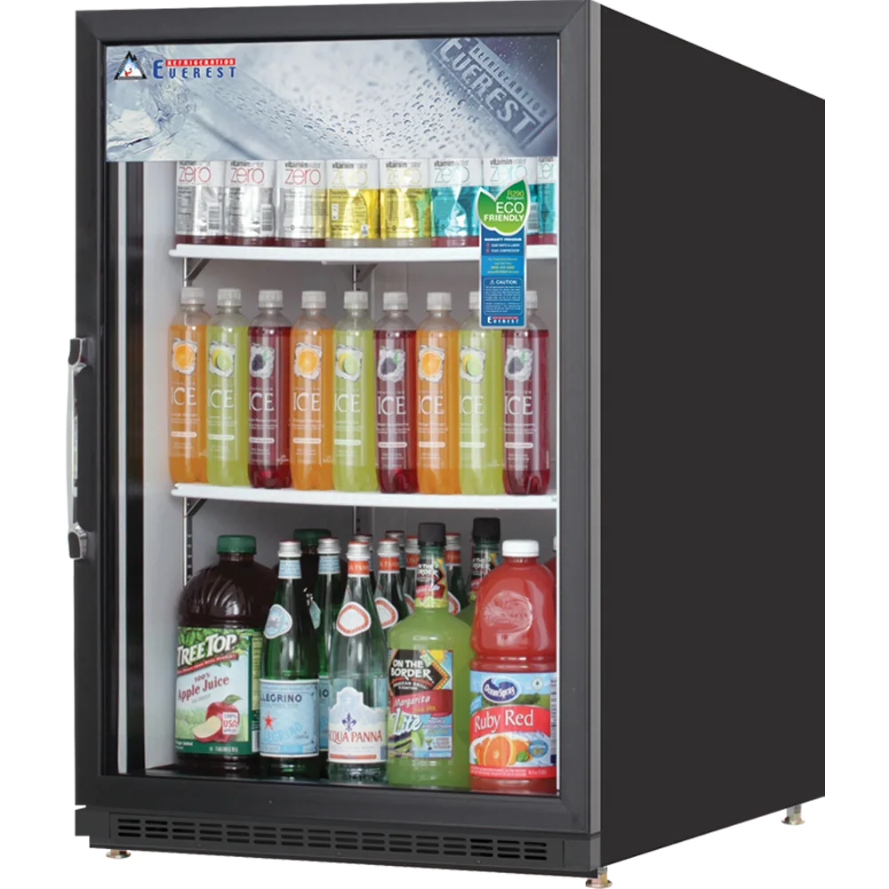 Everest EMGR5B 25" Countertop Glass Door Refrigerator, 5 cu ft, Black Steel Exterior, LED Display