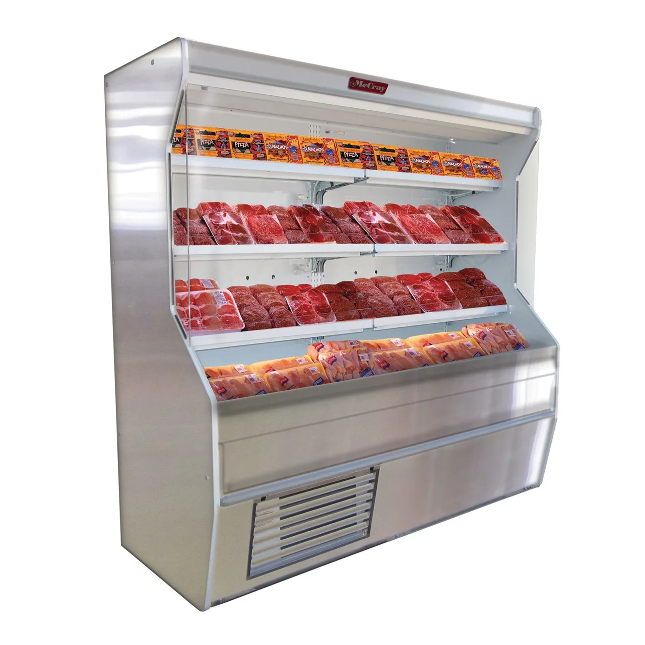 Howard-McCray R-M32E-6-S-LED 74'' Vertical Open Air Curtain Meat Merchandiser, Stainless Steel, Remote