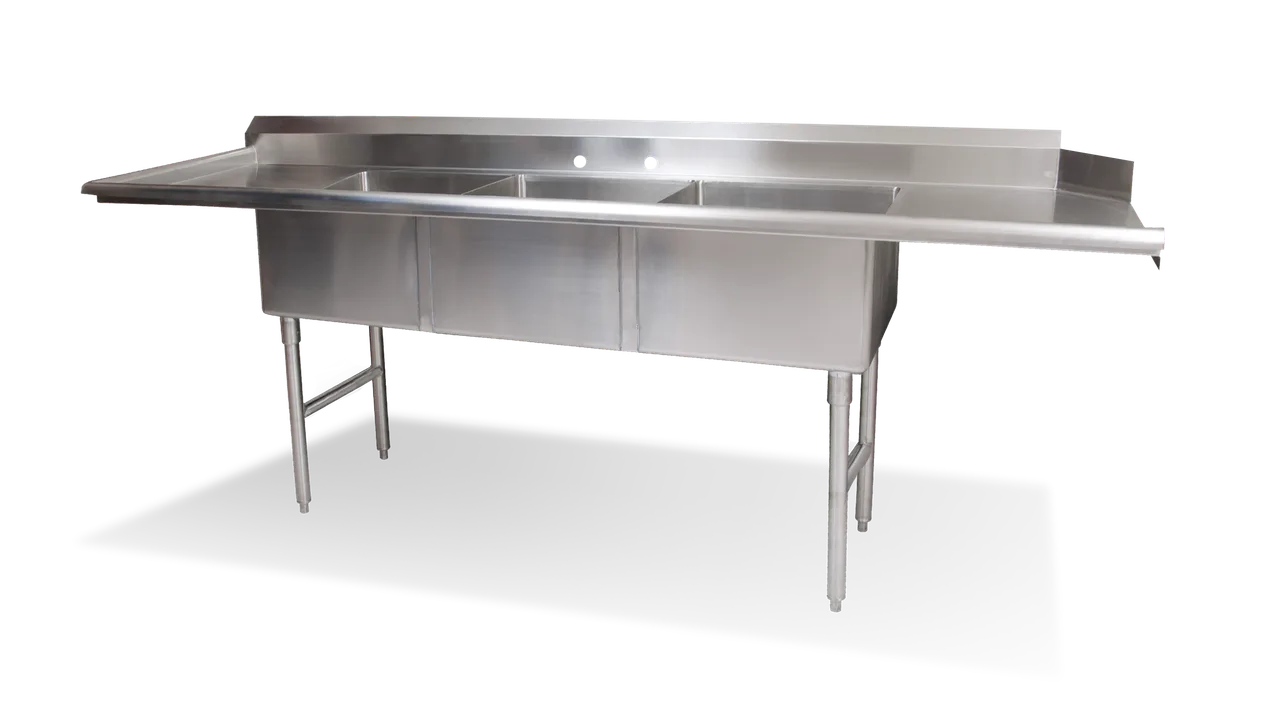 Steel Works SWDTC-3-90L 90" Soiled Dishtable w/3 Compartments, 16 Gauge Stainless / Left Drainboard