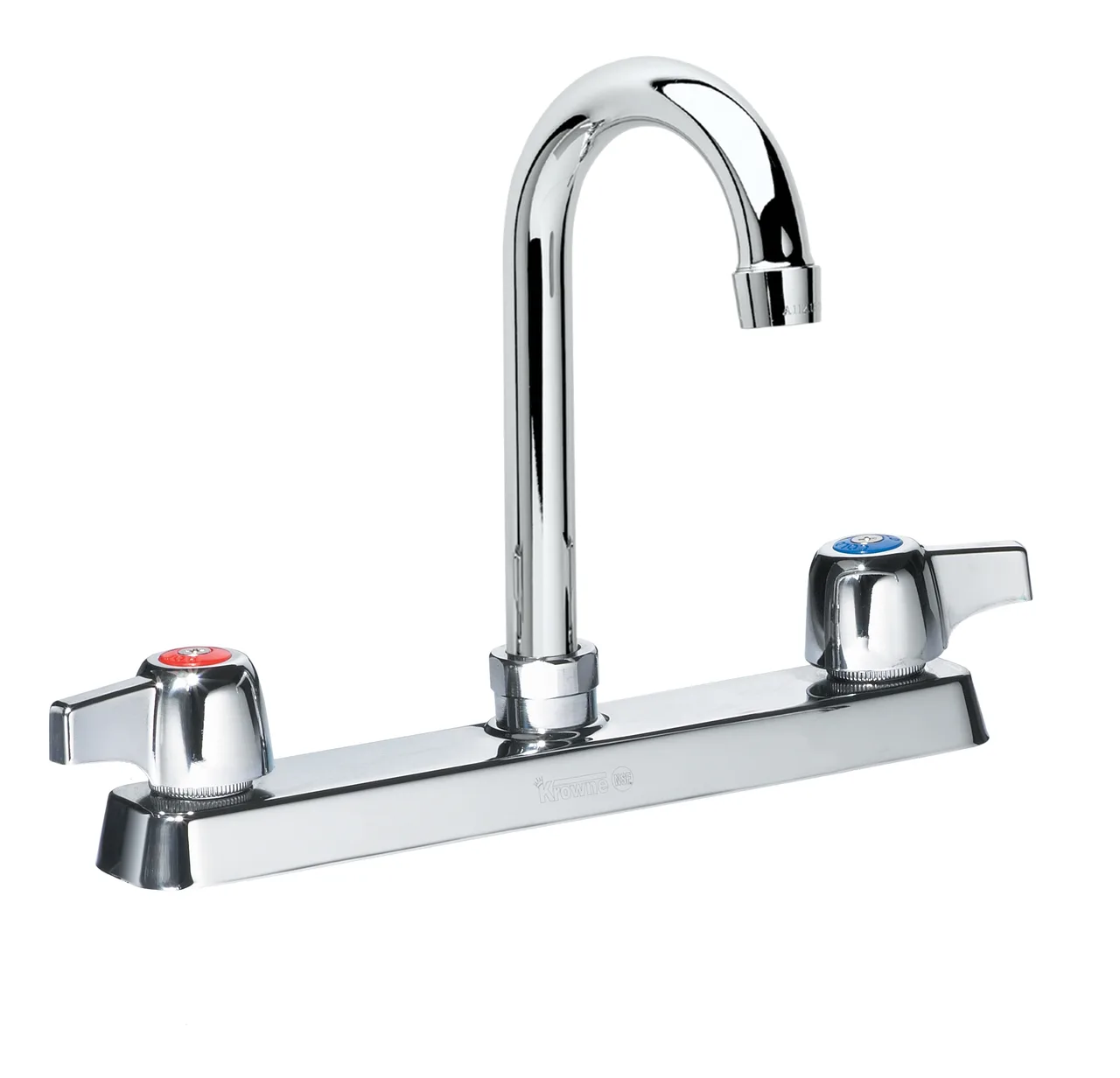 Krowne 13-801L Silver Series Low Lead Deck Mount Faucet w/ 8" Centers, 6" Gooseneck Spout
