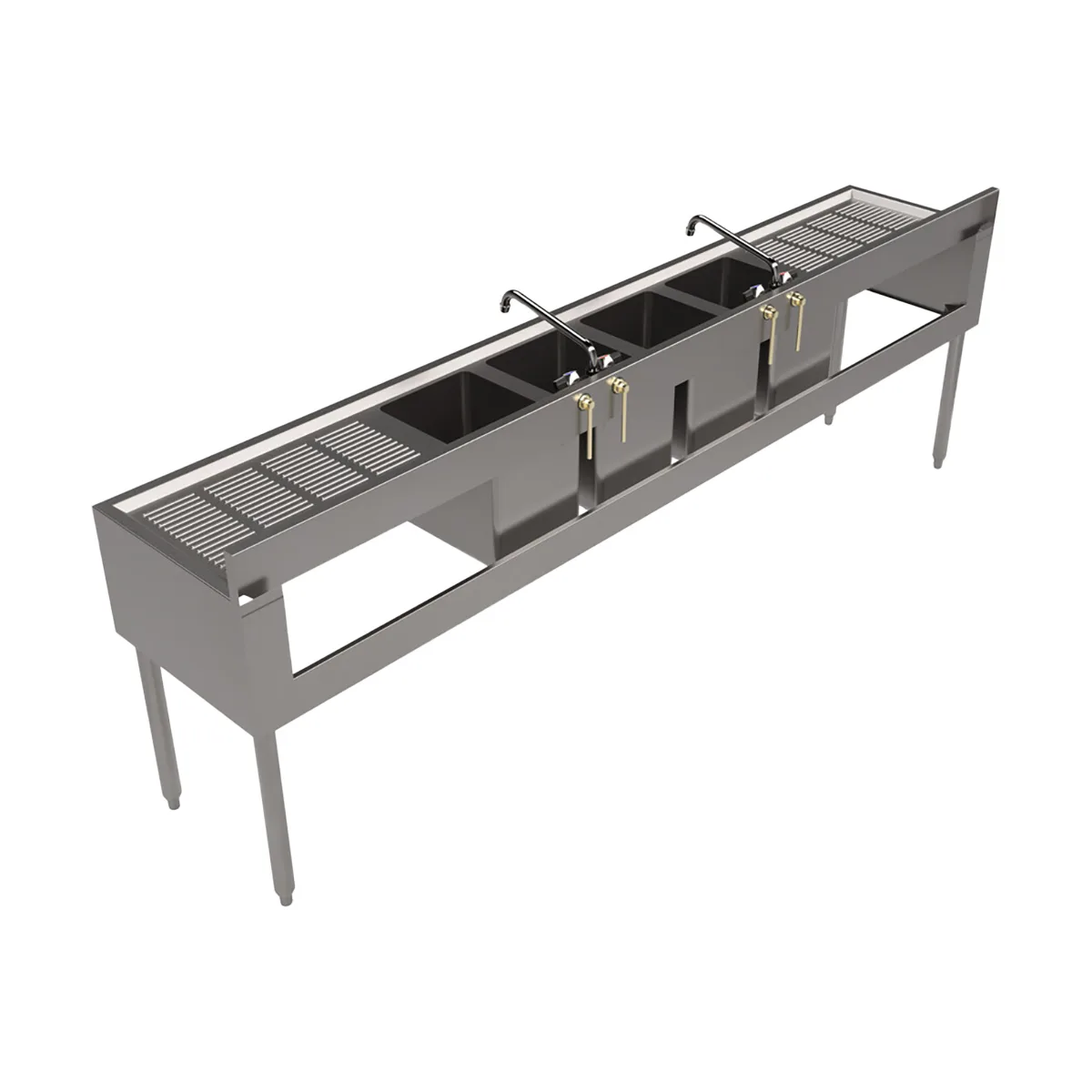 BK Resources UB4-18-496TS 96" Underbar Sink Units, 4 Compartment with 2 Drainboards