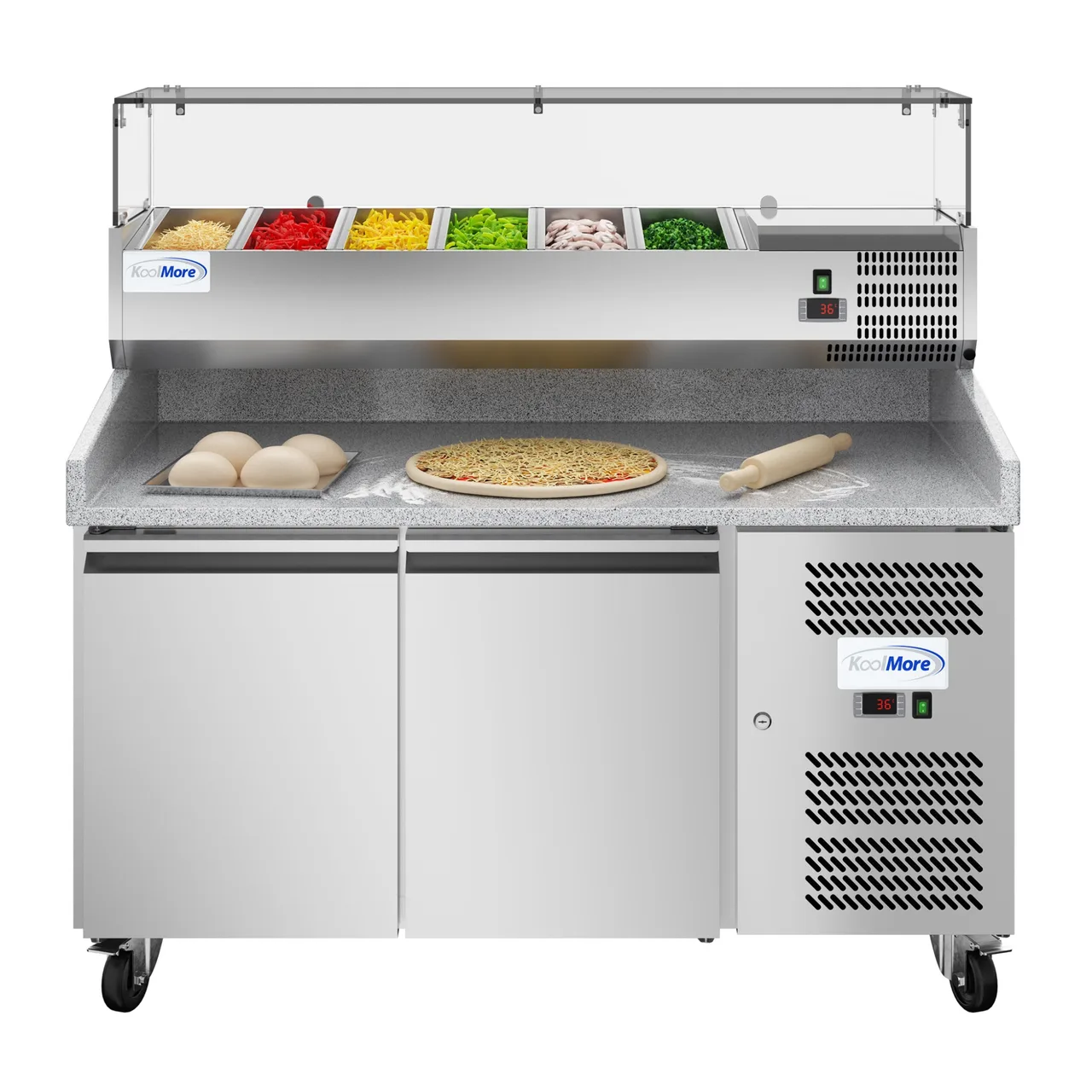 Koolmore KM-RPCPS-2D59-GRT 59" 2-Door Granite Top Refrigerated Pizza Prep Table