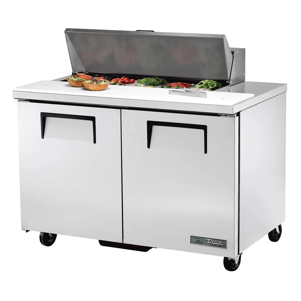 True TSSU-48-10-HC 48" Two Section Sandwich / Salad Prep Table w/ 2 Doors, 10 Pans