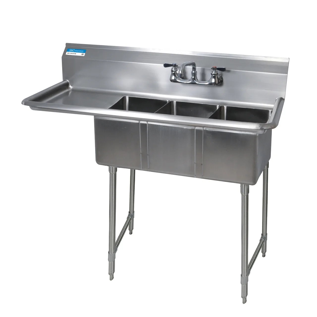 BK Resources BKS-3-1014-10-15LS Three Compartment Sink, 47-1/2"W X 19-13/16"D X 39-3/4"H