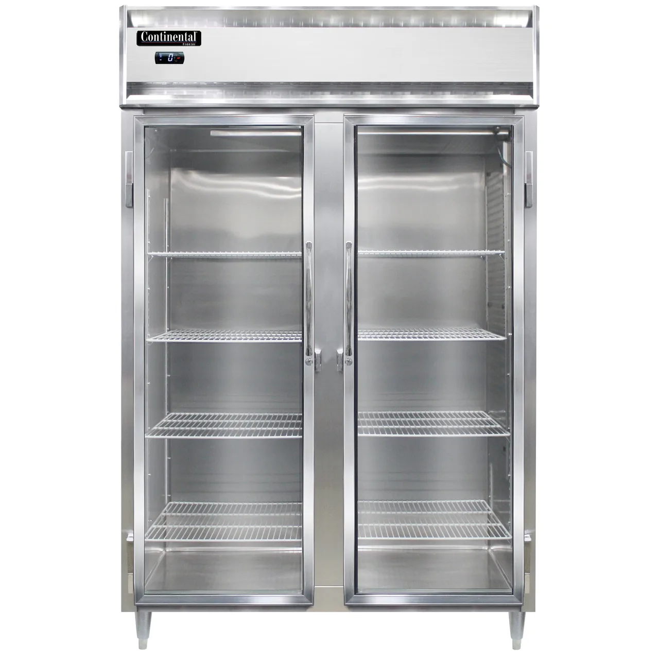 Continental Refrigerator D2FNGD 52" 2-Section Glass Door Reach-In Freezer, Top Mounted, 50 cu. ft., Stainless Steel Front, Aluminum Sides