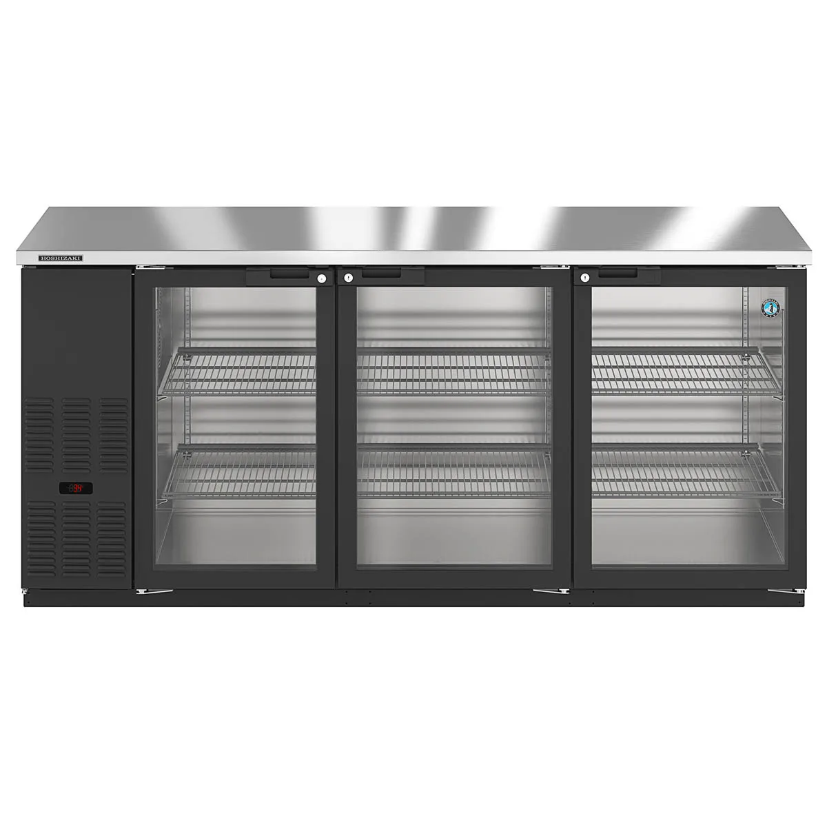 Hoshizaki BB80-G 80" Three Section 3 Swinging Glass Door Back Bar Cooler, 26.74 cu. ft.