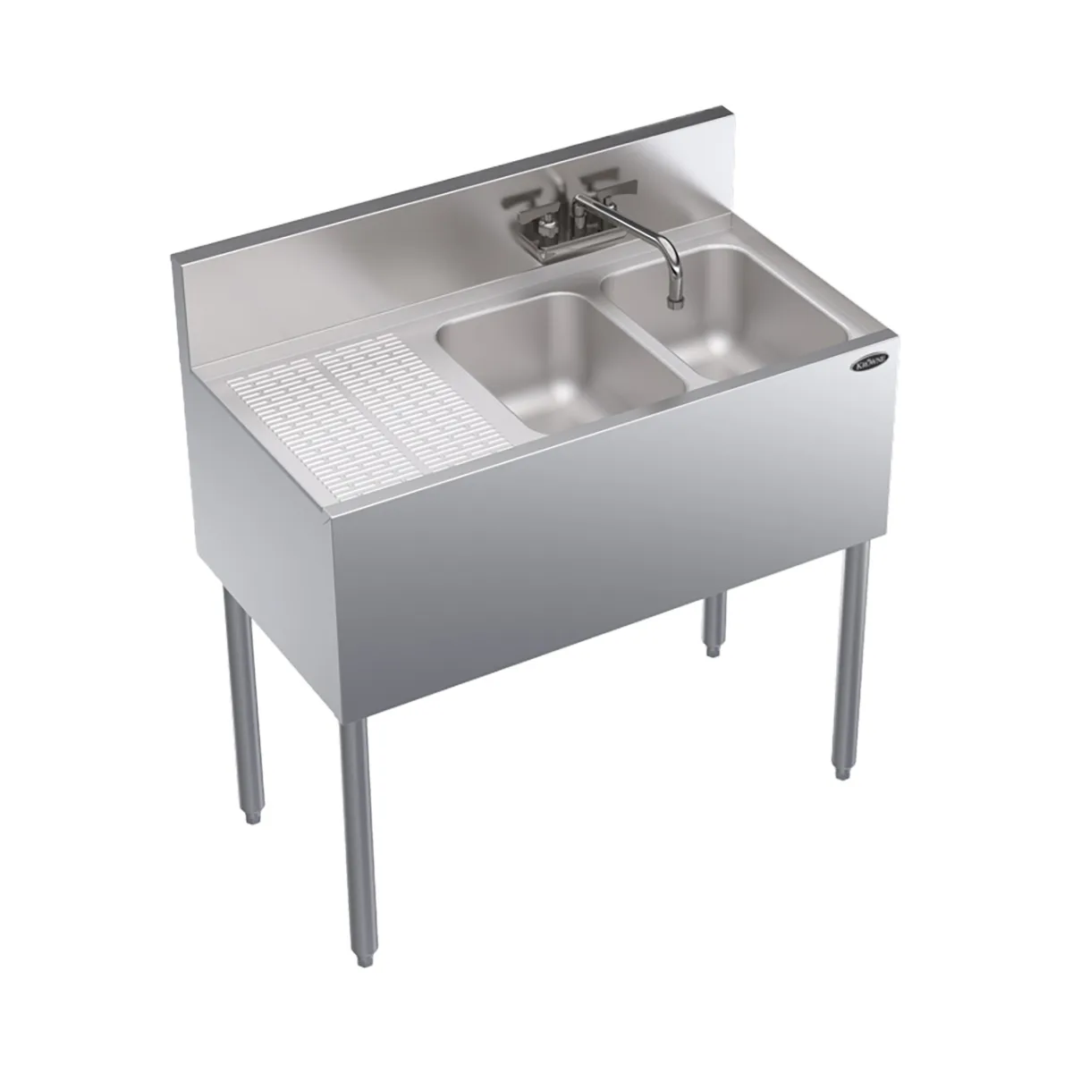 Krowne KR19-32R 36" 2 Compartment Underbar Sink w/ 1 Left Drainboard, Splash-Mount Faucet