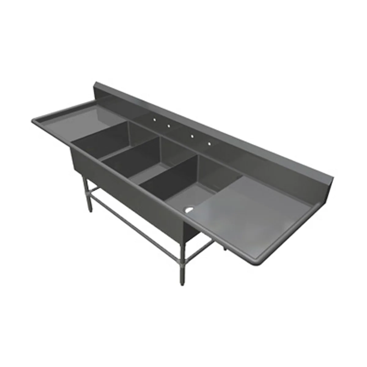 John Boos 3PB2028-2D20 103" Three Compartment Sink, 20"W x 28"L Bowl With 2 Drainboards