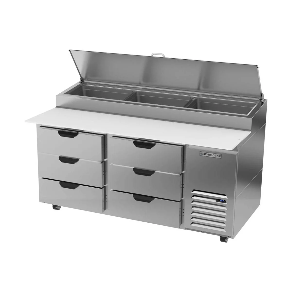 Beverage Air DPD67HC-6 67" 2-Section Refrigerated Pizza Prep Table w/ 6 Drawers, 20.7 cu. ft.