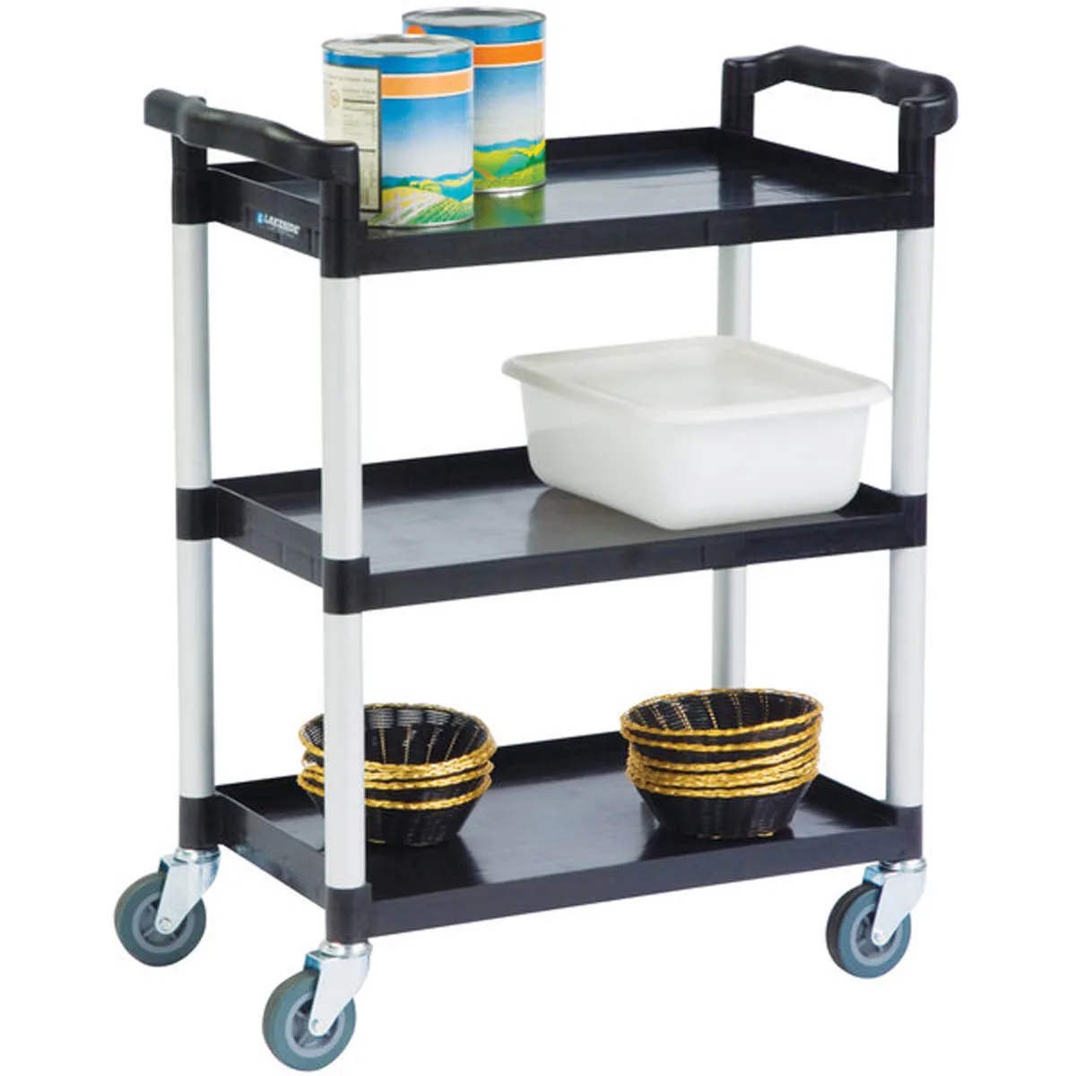 Lakeside 2500 Black Plastic 3 Shelf Utility Cart - 31-3/4"W x 17-1/2"D x 38"H