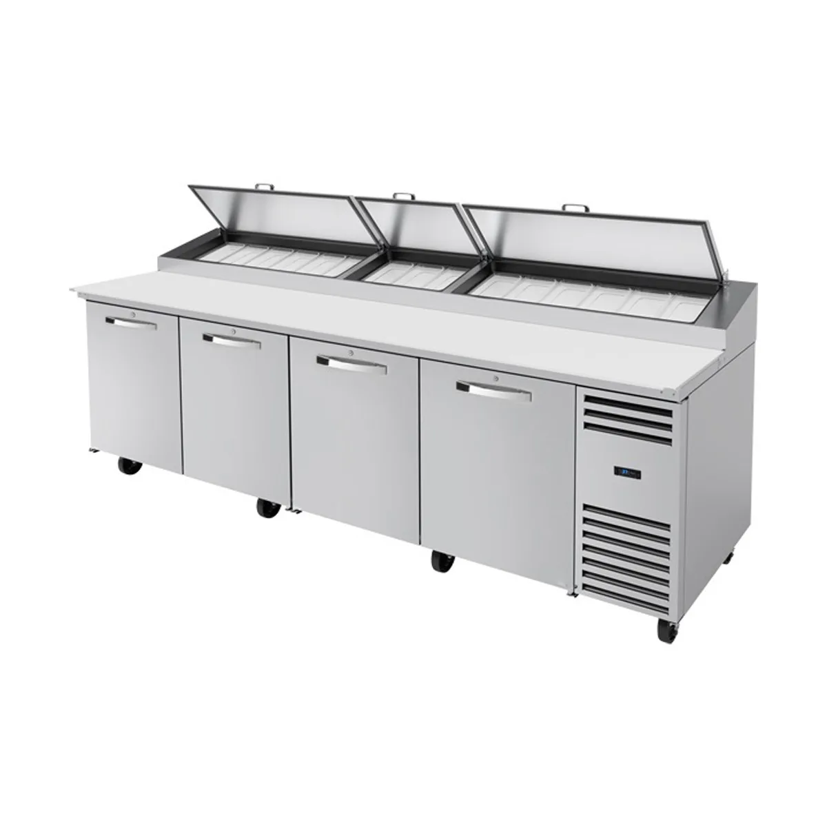 True TPP-AT-119-HC~SPEC3 119" 4 Doors Refrigerated Pizza Prep Table, (15) 1/3 Pans