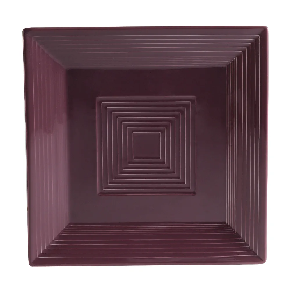 CAC China TG-SQ8-PLM Plate, 8"x8"x5/8", Porcelain, Plum, Embossed Rim, Dishwasher Safe - Dozen