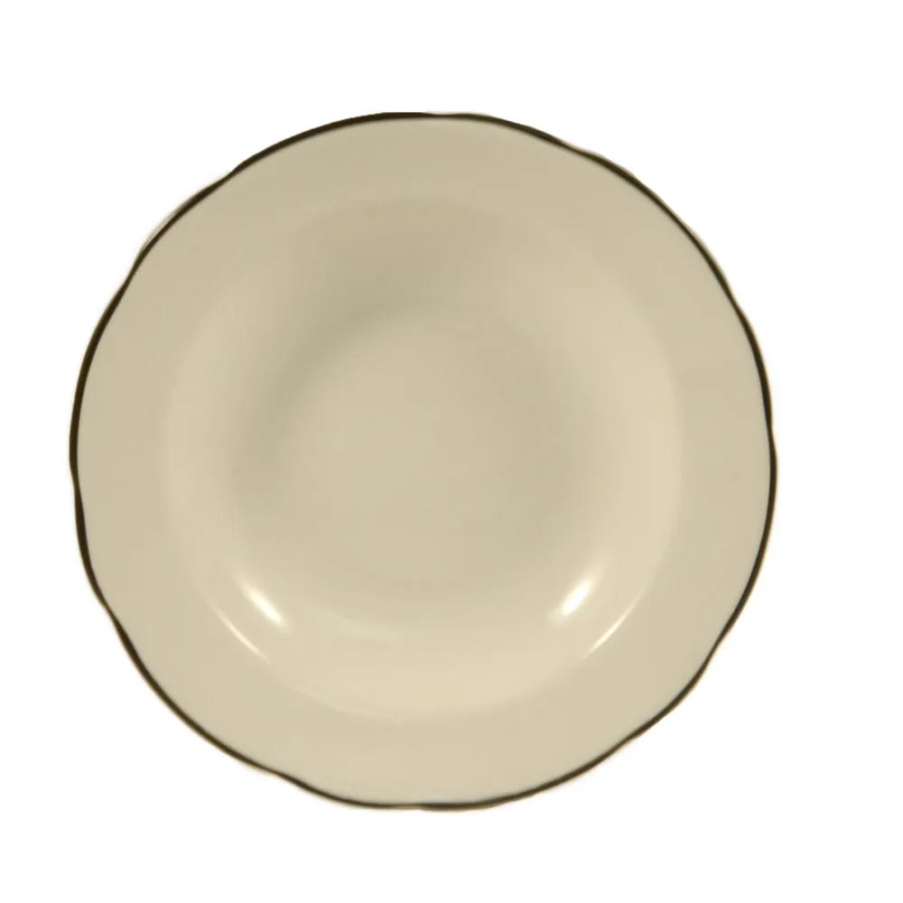 CAC China SC-3B Seville Soup Plate – 9" Dia, 10 oz., Round, Stoneware, Black Band/White – 1 Dozen