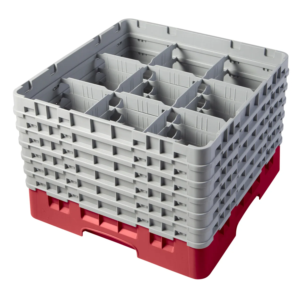 Cambro 9S1114163 Camrack Glass Rack, Full Size, Red, 19-3/4 x 19-3/4 x 13-3/4, 9 Compartments, 5-7/8 Max Dia, 11-3/4 Max Height, HACCP Compliant