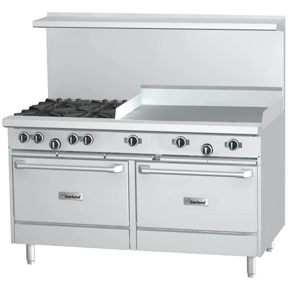Garland US Range G60-4G36SS 60" Gas Restaurant Range w/ (4) Open Burners, 36" Griddle, (2) Cabinet Bases, 186.000 BTU
