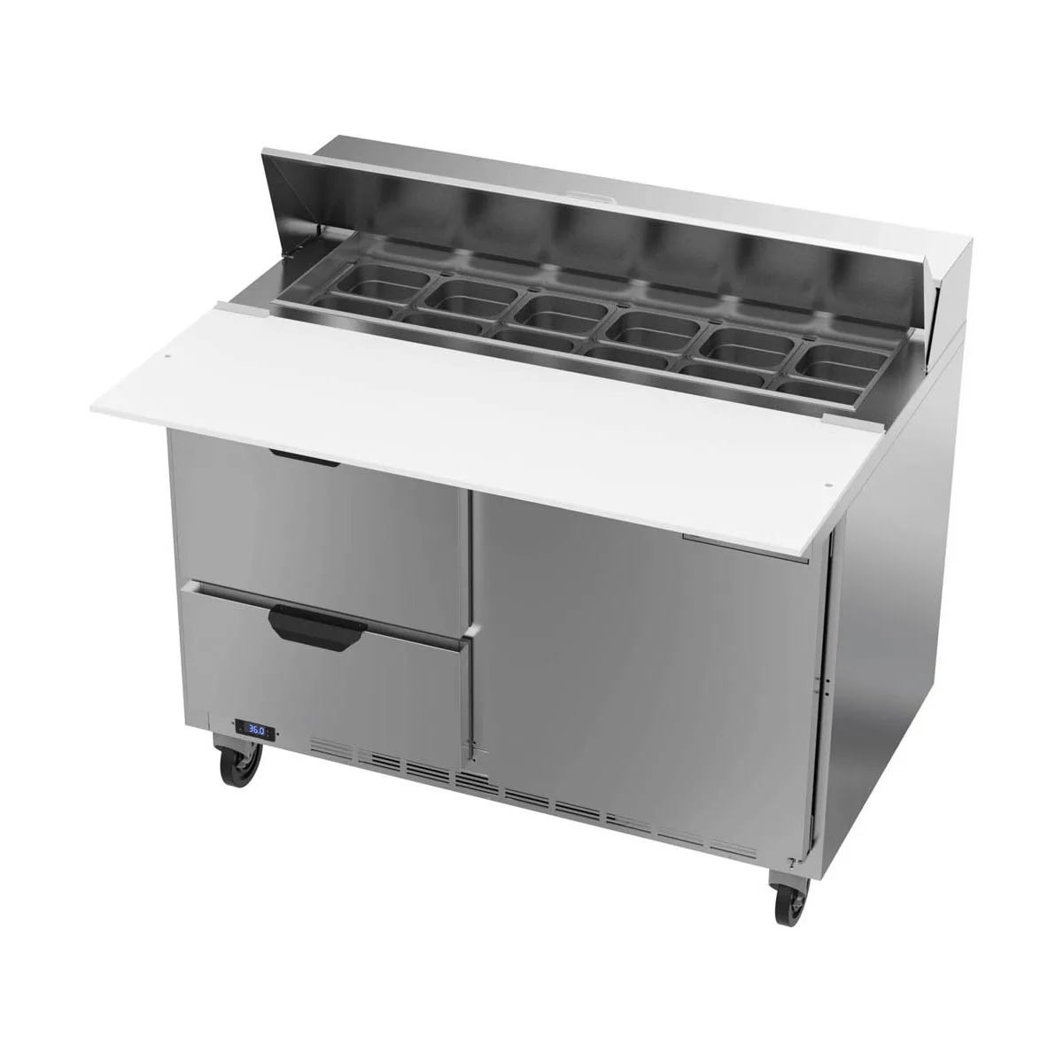Beverage Air SPED48HC-12C-2 48" 2-Section Sandwich and Salad Prep Table w/ 2 Drawers & 1 Door, 12 Pans