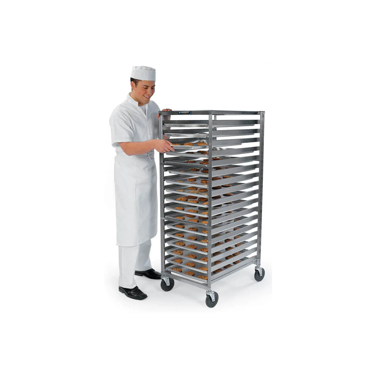 Lakeside 128 35 Pan End Load Full Height Stainless Steel Bun / Sheet Pan Rack w/ 1-7/16" Bottom Load Slides