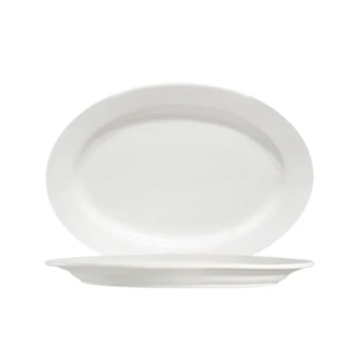 CAC China 101-40 Porcelain Platter, 8-1/4"L x 5-3/4"W x 3/4"H, Rolled Edge, Bone White - Dozen