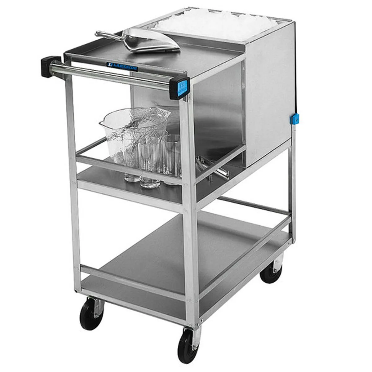 Lakeside 230 Stainless Steel Mobile Ice Bin, 50 lb, Silver