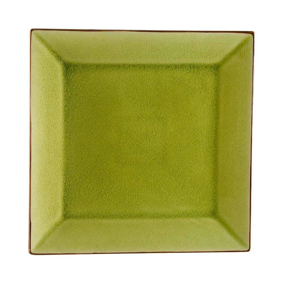 CAC China 666-8-G Japanese Style Square Plate, 9" x 9" x 1.25", Stoneware, Golden Green, 1 Dozen