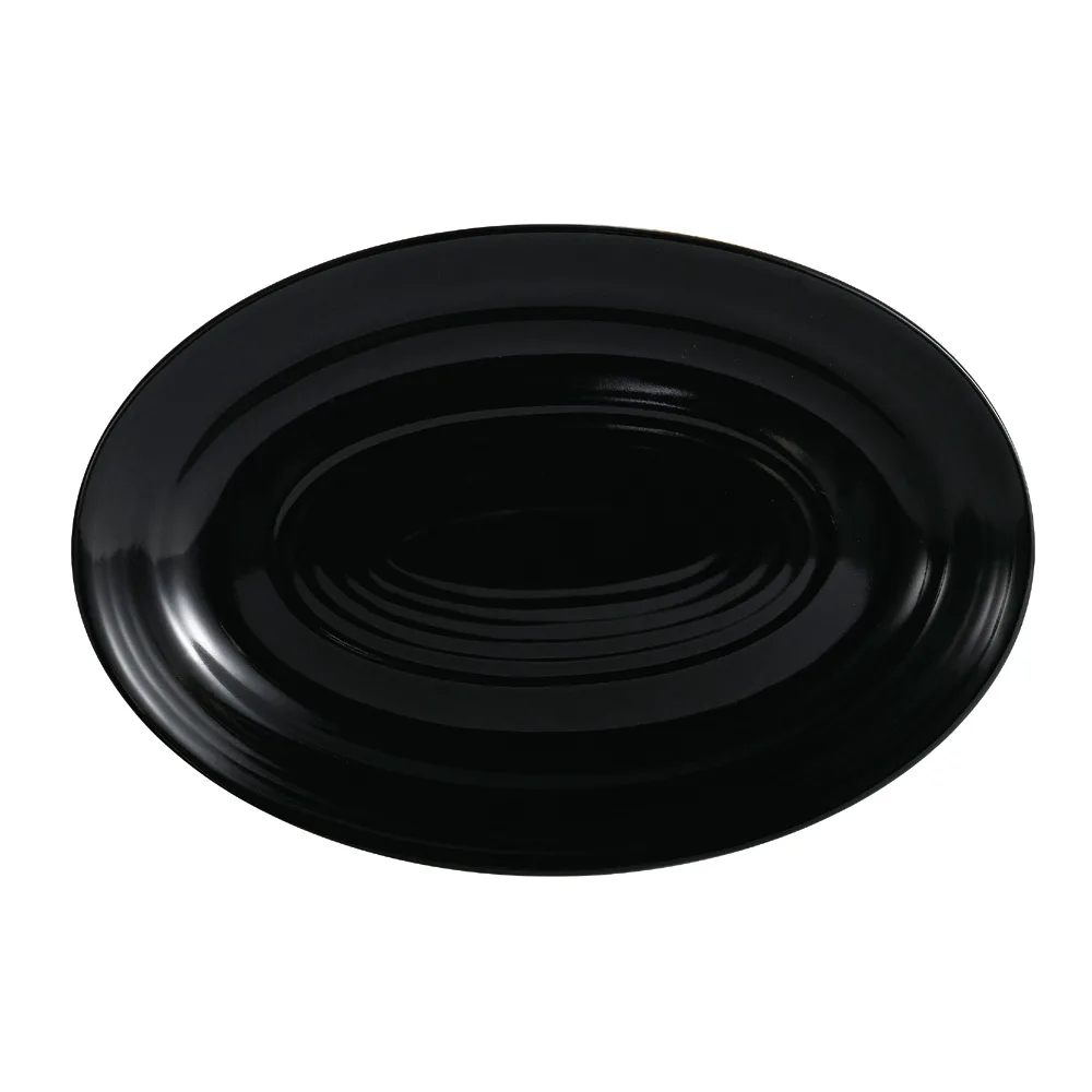 CAC China TG-14-BLK Platter 13-5/8" L x 9-3/8" W x 1-1/2" H Oval Black Porcelain Embossed - Dozen
