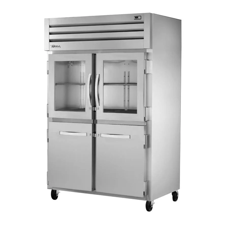 True STG2R-2HG/2HS-HC 52" 2-Section Reach-In Refrigerator w/ 2 Glass & 2 Solid Half Doors, Top Mount, Stainless Steel Front-Aluminum Sides