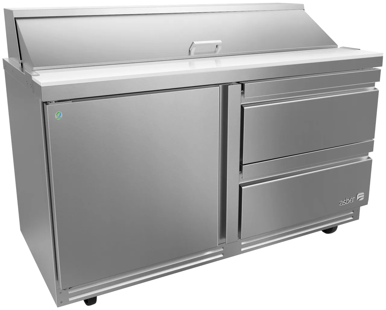 Asber APTS 60 16 D2 P 60" Sandwich and Salad Prep Table, 1-Door and 2-Drawers, 16 Pans